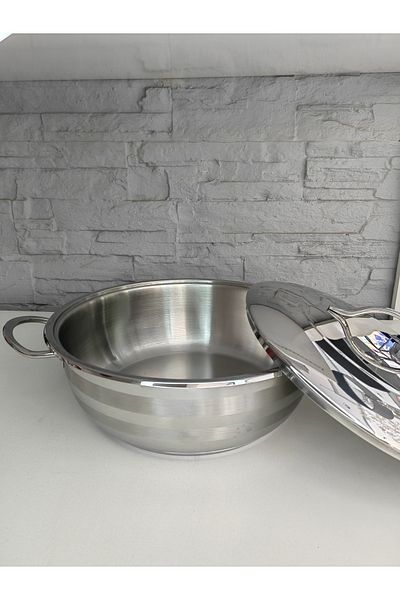 ALANYA HOME DECOR Large size Steel luxury pot with steel lid 34x12 cm 10,4 lt Large size Steel pot with steel lid