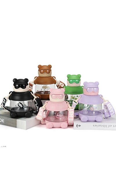 AROW Ayıcıklı Silikon Pipetli Askılıklı Su Matarası Suluk