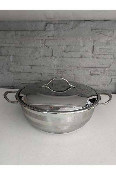 ALANYA HOME DECOR Large size Steel luxury pot with steel lid 34x12 cm 10,4 lt Large size Steel pot with steel lid