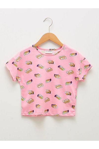 LC Waikiki Girl's Cotton T-Shirt - Crew Neck, Printed, Short Sleeve