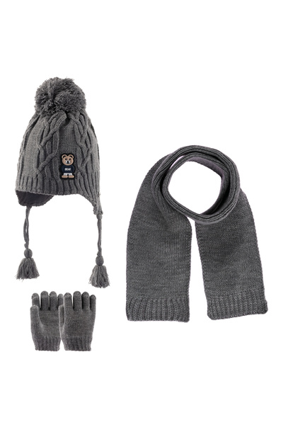 Kitti 1-4 Yaş Erkek Bebek & Çocuk Atkı Bere Eldiven 3'lü Takım