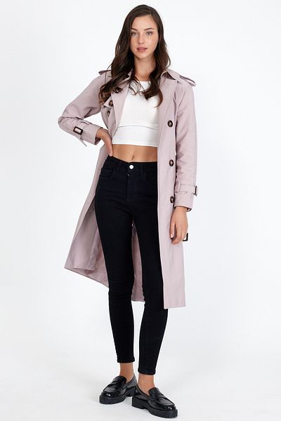 Sporting Women's Stone Gray Coated Lined Waterproof Belted Long Trench Coat