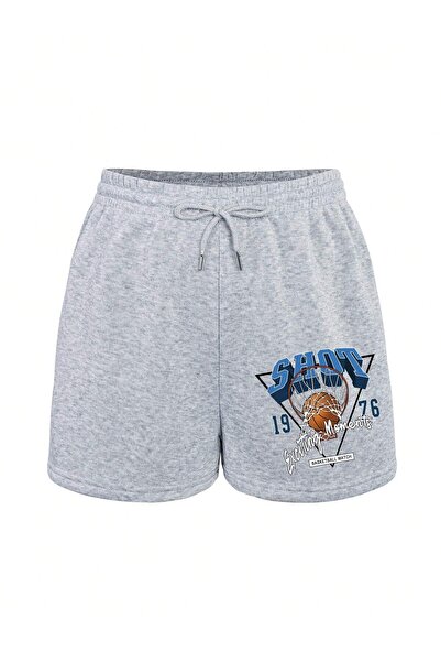 Adrift Letter & Basketball Print Drawstring Waist Shorts