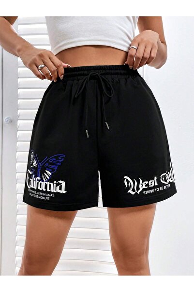 Adrift Pantaloni scurți Coolane Butterfly & Letter Graphic Drawstring Waist