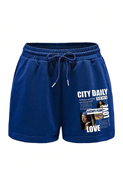 Adrift Figure and Slogan Graphic Drawstring Waist Track Shorts