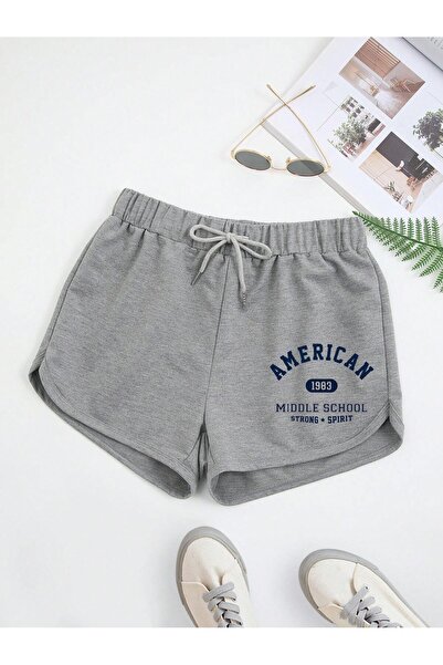 Adrift Letter Graphic Drawstring Waist Track Şort