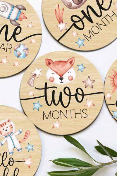 Enjoymydesign Space Themed Monthly Baby Cards English Milestone Cards Astrona...