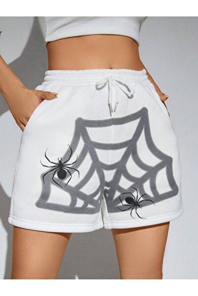 Adrift Σορτς μέσης PUNK Halloween Spider Web Print Drawstring