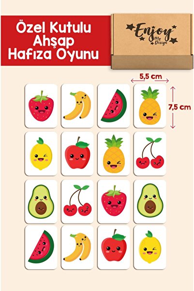Enjoymydesign Meyveleri Öğreniyorum Ahşap Zeka Kartları Eşleştirme Oyunu Hafı...