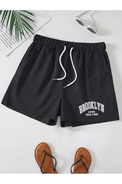 Adrift Letter Graphic Drawstring Waist Shorts