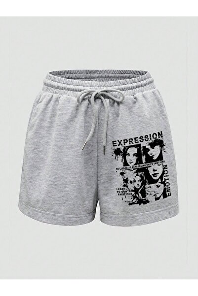 Adrift Letter Cartoon Graphic Drawstring Waist Track Shorts