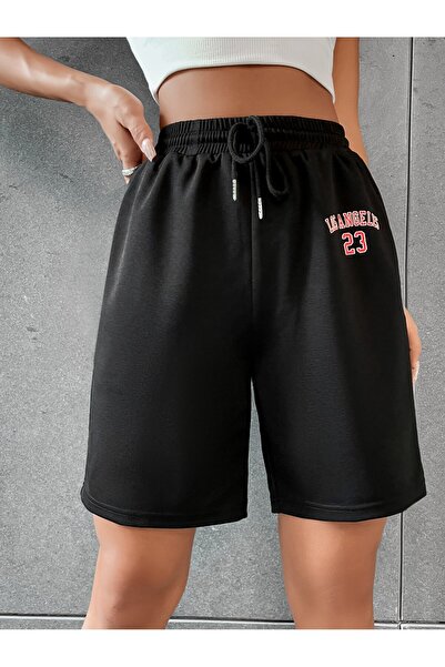 Adrift Letter Graphic Drawstring Waist Şort