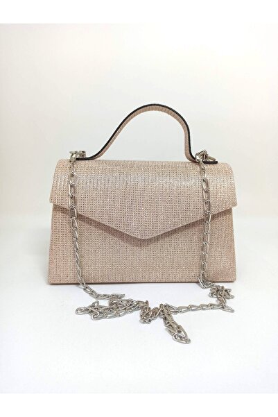 dizaynbag Γυναικεία βραδινή τσάντα με ασημένια αλυσίδα σε πούδρα