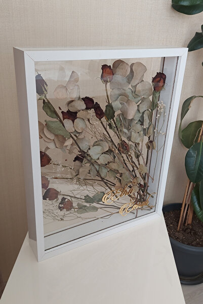 Verda Çerçeve İsimli 40x50 Cm Çift Yönlü Derin Gül Çerçevesi! Gelin Buketi Çe...