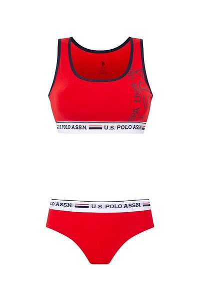 U.S. Polo Assn. Set pantaloni scurți bustier sport, bumbac imprimat polo și lycra 66255
