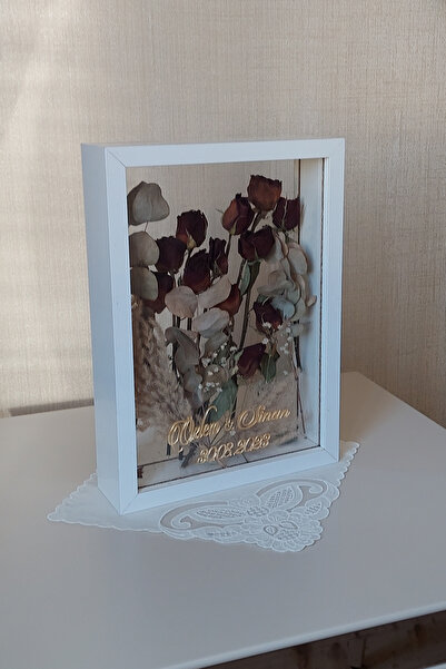 Verda Çerçeve İsimli 25x35 Cm Çift Yönlü Derin Gül Çerçevesi! Gelin Buketi Çe...