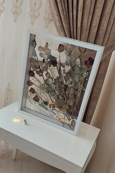 Verda Çerçeve Ledli İsimli 40x50 Cm Çift Yönlü Derin Gül Çerçevesi! Gelin Buk...