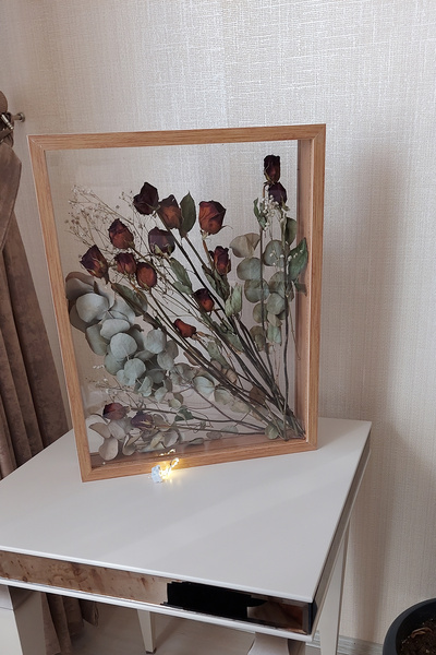 Verda Çerçeve Ledli 40x50 Cm Çift Yönlü Derin Gül Çerçevesi! Gelin Buketi Çerçevesi!