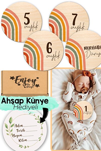 Enjoymydesign Gökkuşağı Ahşap Bebek Anı Kartı Seti Bebek Hediyelik Hamile Anı...