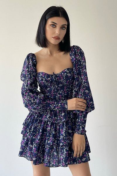 lovebox Cotton Crepe Fabric Chest Filled Skirt Floor Cut Long Sleeve Floral Pattern Strapless Purple Evening Dress 171