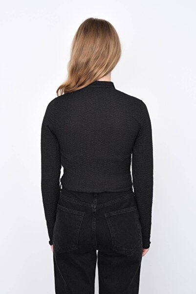 Addax High Collar Textured Crop Blouse B15246-t9