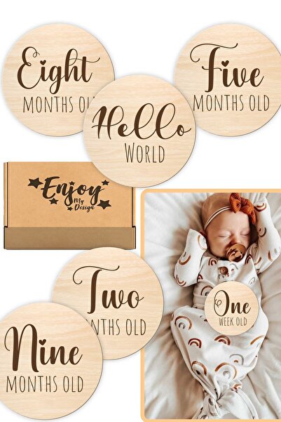 Enjoymydesign Aylık Bebek Plakları Ingilizce Wooden Milestone Cards Bebek Anı...