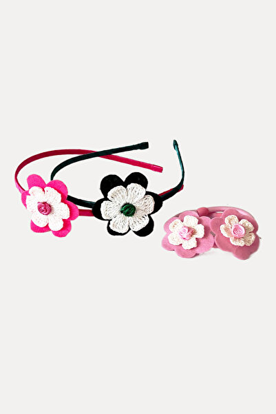 nftart.design Flowers - Felted Knitted Children's Crown and Hairpin Set - Chi...