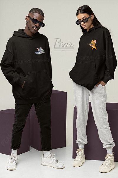 Pear Wear Φούτερ με κουκούλα Tom Jerry Unisex 3 Thread Raised Lover Team