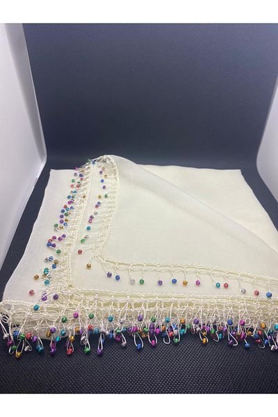 ELGALA Writing Headscarf Beaded Crochet Embroidery Scarf Hand Embroidered 90X90 cm