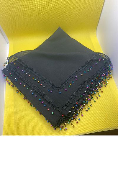 ELGALA Writing Headscarf Beaded Crochet Embroidery Scarf Hand Embroidered 90X90 cm