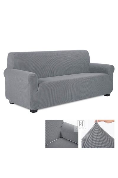 HEYTGAH 3 Seater Bamboo Lycra Sofa - Elastic Flexible Cover, Gray