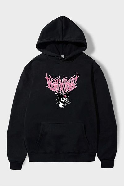 Gofeel Harajuku Pink Kuromi Detailed Oversize Hooded Sweatshirt