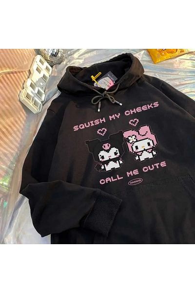 Gofeel Harajuku Y2k - Kuromi Detailed Oversize Hooded Tech Sweatshirt
