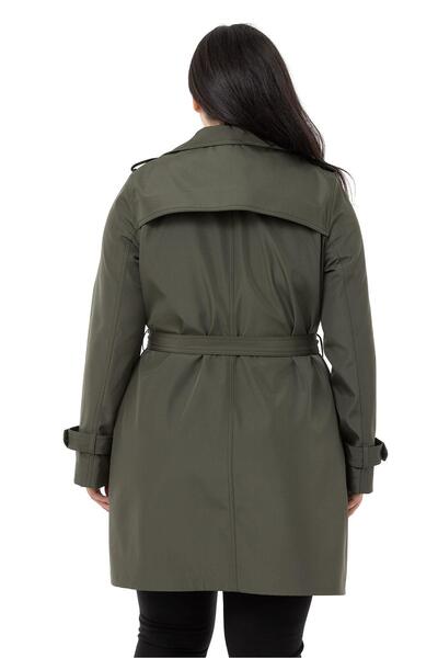 DISENTIS MODEST Nagy méretű Fleto zsebes, rejtett gombos Epaulets bélelt khaki árokkabát