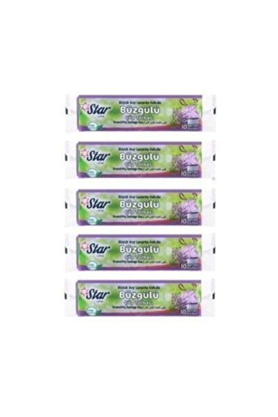 Star Plus Star Büzgülü Çöp Torbası / Poşeti - Büyük Boy 65x70 - Lavanta Kokulu - 5 Rulo = 50' Li