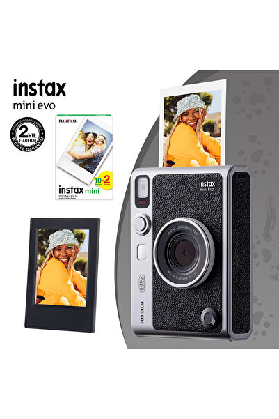 Fujifilm Instax Mini Evo Siyah Fotoğraf Makinesi 20li Film ve Çerçeve