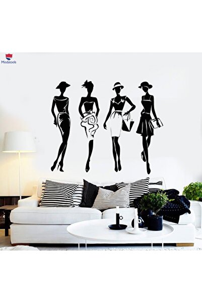 Modatools Butik Mağaza Duvar Sticker Elegant Girls Fashion Store Lady In Dres...