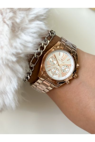 FERRO Simple Model Rose/silver Color, Steel Strap, Water Resistant, Guaranteed, Women's Wristwatch + bracelet
