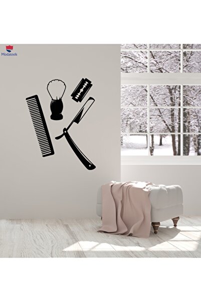 Modatools Cam Duvar Sticker Berber Dükkanı Erkek Saç Modeli Tıraş Tarak Çıkar...
