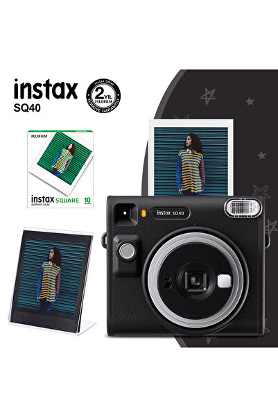 Fujifilm Instax SQ40 Siyah Fotoğraf Makinesi 10lu Kare Film ve Pleksi Çerçeve