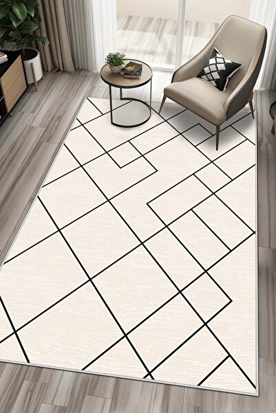 ALgorand Home Yıkanabilir Kaymaz Taban Bej Salon Halısı Mutfak Halısı Yolluk