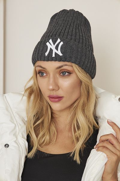 Eke Tekstil Anthracite Unisex Ny Embroidery Detailed Soft Textured Thessaloniki Knitwear Beret