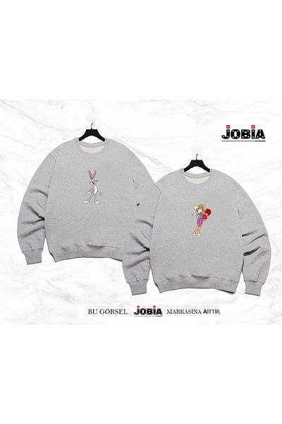 Jobia Outdoors Unisex Γυναικείες Ανδρικές Bugs Bunny Lola Printed Lover Combination Crew Neck 3 Thread Raster Σετ 2 τεμαχίων