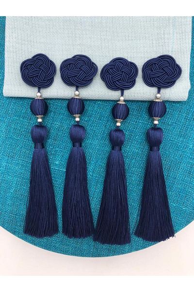 KATMERTEKS 6 Pieces Brooch Rosette Tassel Navy Blue Color