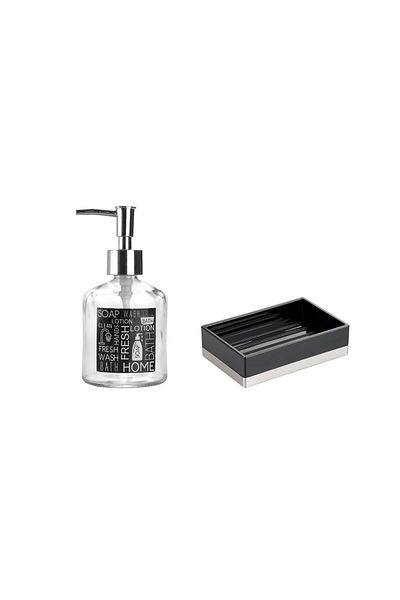 Bosphorus BATHROOM SET, BLACK LABELED GLASS LIQUID SOAP HOLDER AND ACRYLIC BLACK SOAP HOLDER