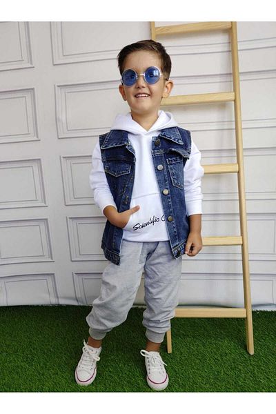 Pink Hippo Kids Set de vestă de blugi și de sus pentru băieți (3 PUC.)