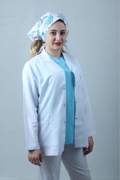 Özelsa Kadın Klasik Yaka Beyaz Kısa Doktor Önlük (XL BEDEN) Hemşire, Eczacı Öğretmen Laborant Önlüğü
