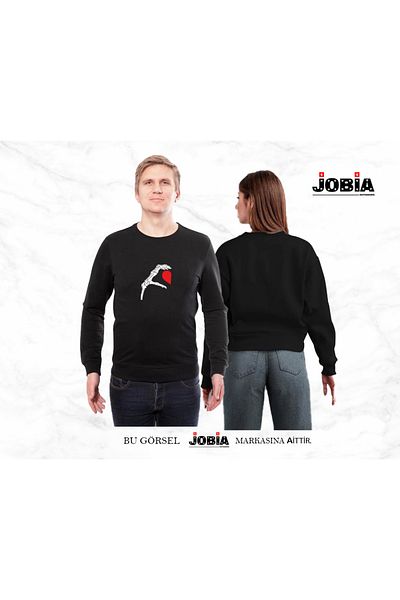 Jobia Outdoors Комплект от 2 части за жени и мъже, с принт на скелет и ръка и сърце, за любовници и двойки, с нулева яка и 3 прежди