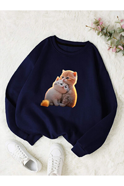 Adrift mačka komada šarene Oversize kroj okrugla kragna Pamuk komada dukseric...