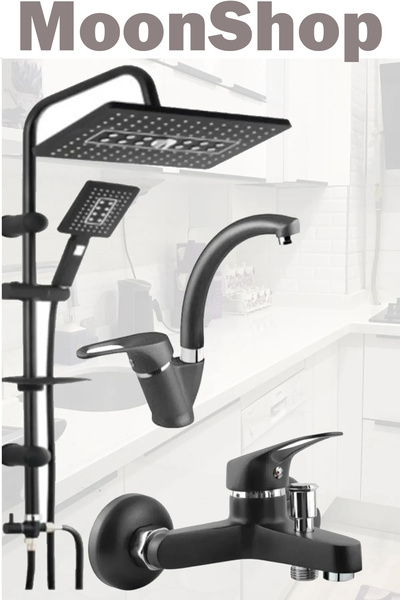 MOONSHOP Siyah Robot Tepe Yağmurlama Duş Başlığı Banyo Bataryası Mutfak Batar...